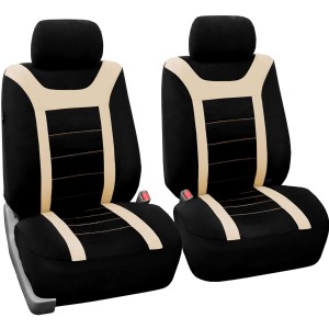 FB070BEIGE102 Beige Front Airbag Ready Sport Bucket Seat Cover, Set of 2