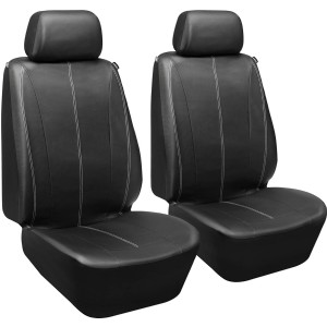 PU Leather Front Seat Covers Car Bucket Seat Cover Universal Fit Airbag Armrest Compatible for Auto SUV Truck Van, Black 2 PC