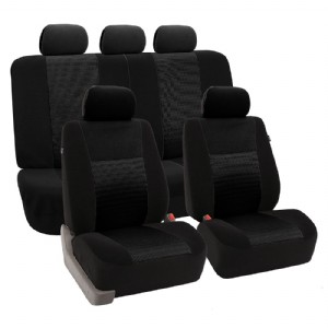 Universal Fit Full Set Trendy Elegance Car Seat Cover, (Black) (FH-FB060115, Airbag compatible and Split Bench, Fit Most Car, Truck, Suv, or Van)