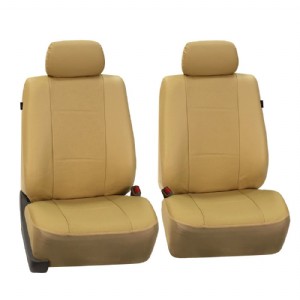 PU007BEIGE102 Beige Deluxe Leatherette Bucket Seat Cover, Set of 2 (Airbag Compatible)