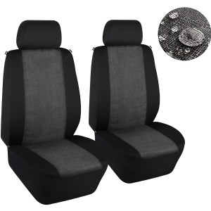 Waterproof?Linen Cloth Front Seat Covers Universal Fit Water Resistant Breathable Bucket Seat Cover Protection Airbag Compatible for Cars SUV Truck, Black and Gray 2 PC