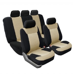 FB062BEIGE115 Universal Car SUV Truck Van Seat Cover Premium Fabric with 3D Air Mesh Airbag Compatible Beige