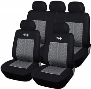 Car Cover Seats Full Set Car Seat Protectors Embossed Cloth Design Car Seat Accessories - 9PCS, Airbag Compatible,Gray
