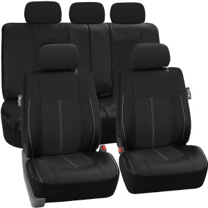 PU008BLACK115 Full Set Seat Cover (Perforated Leatherette Airbag Compatible and Split Bench Ready Black)