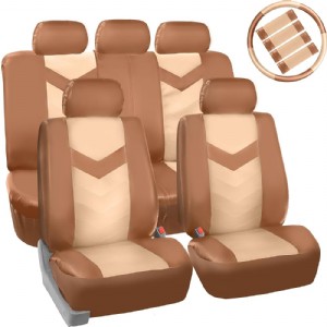 PU021BEIGETAN-COMBO Seat Cover (Premium Synthetic Leather with Accessories Combo Set Airbag Compatible Beige/Tan)
