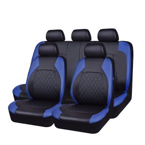 Universal Car Seat Covers Faux Leather Full Seat 11 pcs Airbag Compatible Breathable (Black with Blue)