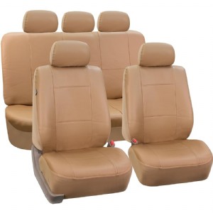 PU002TAN115 Tan Faux Leather Seat Cover (Full Set Airbags Compatible and Split Bench Cover)