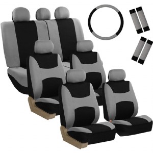FB030217-COMBO Light & Breezy Gray/Black Cloth Seat Cover Set Airbag & Split Ready- Fit Most Car, Truck, SUV, or Van