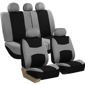Light & Breezy Cloth Seat Cover Set Airbag & Split Ready, Gray/Black- Fit Most Car, Truck, SUV, or Van