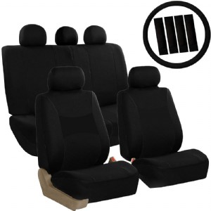 FB030115 Combo Light & Breezy Cloth Full Set Car Seat Covers (Airbag & Split Ready), Solid Black- Fit Most Car, Truck, SUV, or Van