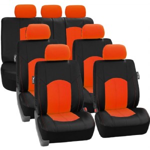 FH-PU008217 Perforated Leatherette Three Row Set Car Seat Covers, Airbag Compatible and Split Ready, Orange/Black Color - Fit Most Car, Truck, SUV, or Van