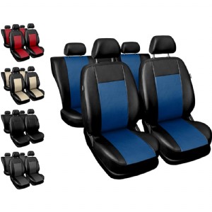 Carpendo Sitzbezge Auto Set Autositzbezge Schonbezge Schwarz-Blau Vordersitze und Rcksitze mit Airbag System - Comfort