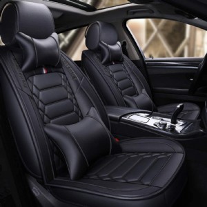 LUOLONG Autositzbezge Autositzbezge Set, 5-Sitzer-Komplettset Universell Kompatible Airbags Vorne Und Hinten Atmungsaktives Leder-Komfortschutzkissen (Kompatibel mit Airbags),Yellow