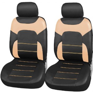 Coprisedili Anteriori Auto Universali Eco-Pelle Nero Beige Set Copri-Sedile Universale per Guidatore e Passeggero con Airbag Laterali Accessori Auto Interno